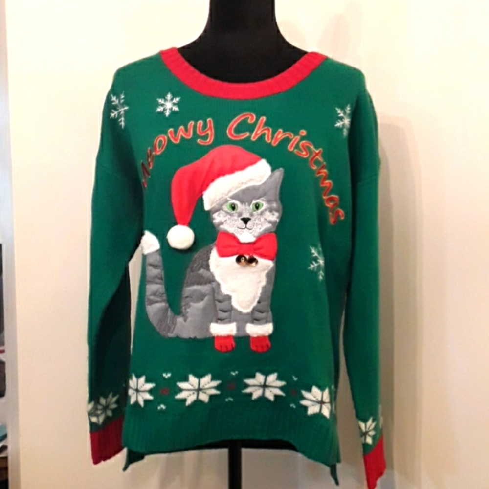 united states sweaters Cat Christmas Sweater L